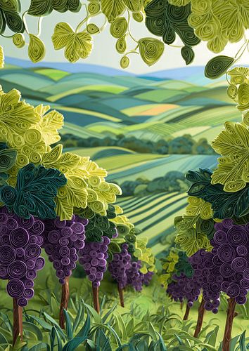 Vignoble en papier avec des grappes de raisin