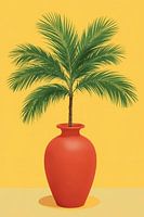 Palm tree in red vase on yellow background