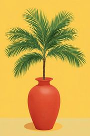 Palme in roter Vase auf gelbem Hintergrund von Dante S