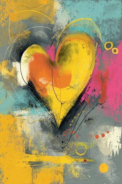 Peinture abstraite - Jaune et orange vif et expressif par Joriali Art abstrait