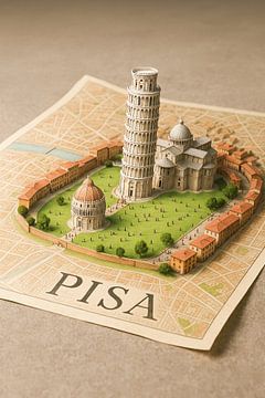 Pisa Cathedral & Baptistery Diorama – Tuscany Landmark Print by Travel Shop