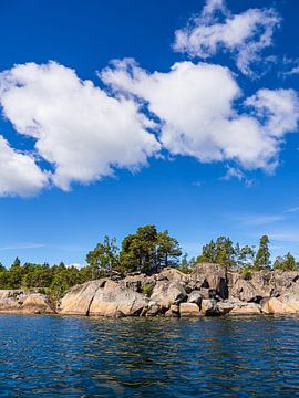 Côte de la mer Baltique avec rochers et arbres dans l'archipel sur Rico Ködder
