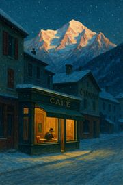 Café in der Abenddämmerung in Chamonix von Travel Shop