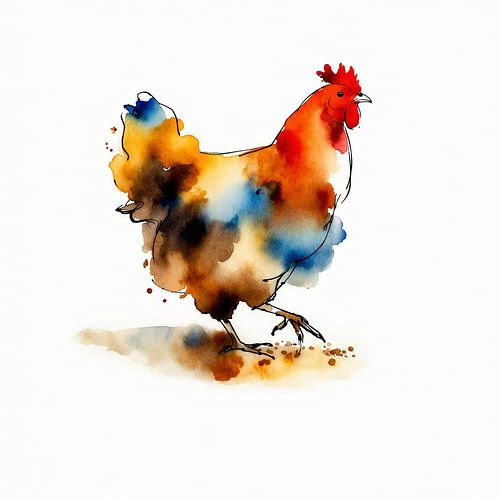 Kip loopt vrij rond (AI) (buitenleven, landelijk, Pasen, kleurrijk, leuke, kippen)