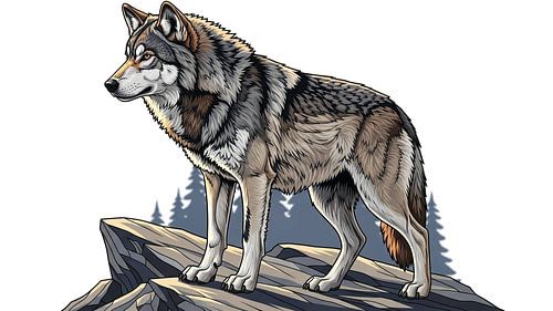 Loup majestueux debout sur un rocher Illustration