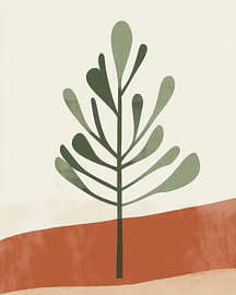Green branch bathed in a warm terracotta glow