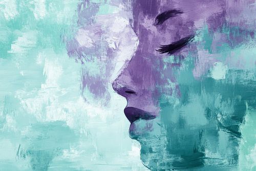 Vrouw in Dromerig Palet van Paars en Turquoise