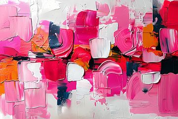 Kleurrijk abstract schilderij met dynamische vormen van De Muurdecoratie
