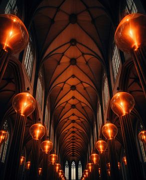Kerk van binnenuit van fernlichtsicht
