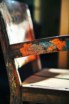Versleten houten stoel met kleureffecten van Poster Art Shop