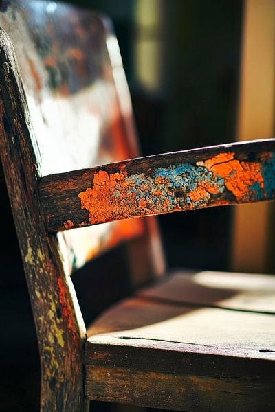 Versleten houten stoel met kleureffecten van Poster Art Shop