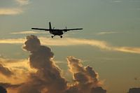 Landing during sunset