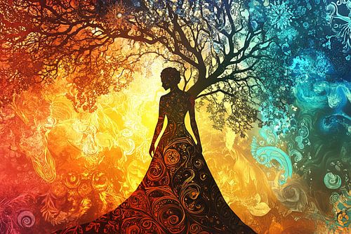 spiritueel beeld van vrouw in het bos