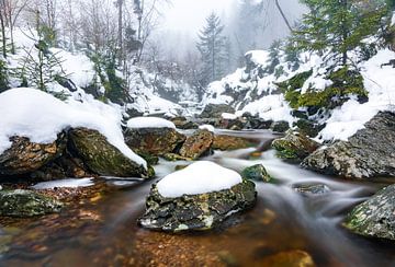 Felsen, Schnee und fließendes Wasser von Etienne Hessels