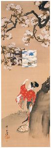 Kawanabe Kyōsai - Benzaiten beim Betrachten von Kirschblüten