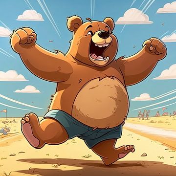 Blije krachtige beer in cartoon stijl van Harvey Hicks
