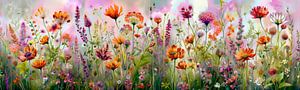 Botanisches Sommerpanorama eines farbenfrohen Blumenfeldes