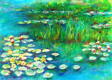 Waterlelie (1) Oliepastelkrijt geïnspireerd door Claude Monet. van Ineke de Rijk