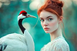 Kranich und Mädchen – Naturverbundenheit von Poster Art Shop