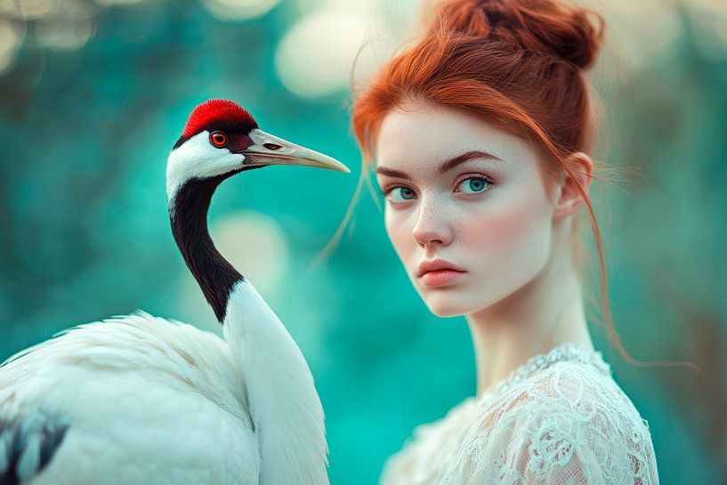 Kranich und Mädchen – Naturverbundenheit von Poster Art Shop