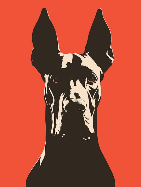 Bold Great Dane Dog Minimalist Black and Orange Dog Design for Dog Lovers by Ramy Salah Hefny
