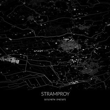 Zwart-witte landkaart van Stramproy, Limburg. van Rezona