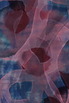 Roze, paars, wijnrood, blauw. Modern abstract schilderij. van Dina Dankers