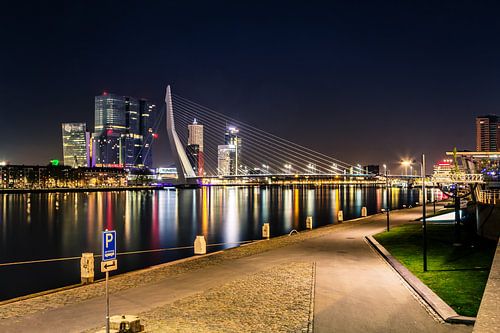 The skyline of Rotterdam Netherlands with the Erasmus Bridge