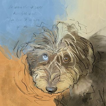 Ziggy, painting of a wire-haired dwarf dachshund. by Hella Maas