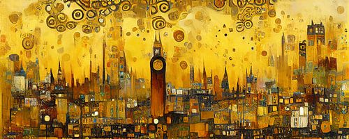 The skyline of London in the style of Gustav Klimt