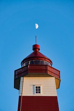 Alnes lighthouse as a rocket aims for the moon, Norway by qtx