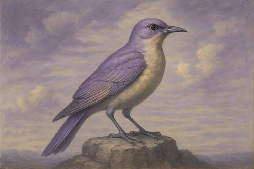 Oiseau avec nuages et rocher