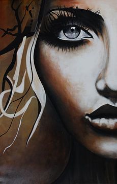 Portret Van Vrouw Schilderij "Half Face" van Schilderij op Maat XL