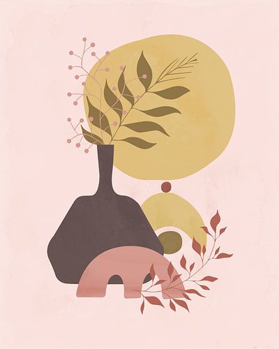 Minimalistisch stilleven in roze, bruin en beige