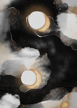 Goldene Sonne und Mond abstrakt