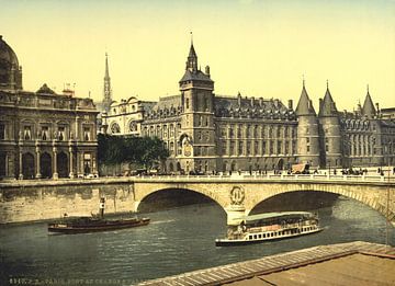 Palais de Justice and bridge to exchange, Paris van Vintage Afbeeldingen