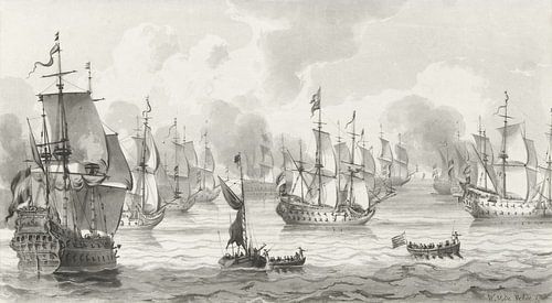 Zeegezicht met oorlogsvloot , Cornelis Ploos van Amstel (1821)