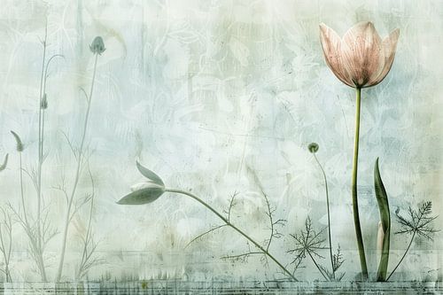 Botanische digitale collage in pastelkleuren