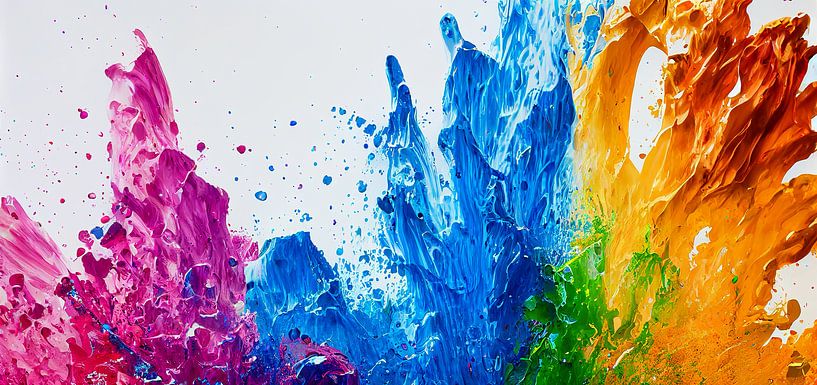 Panorama abstrait Peinture liquide explosive aux couleurs de l'arc-en-ciel avec éclaboussures par Animaflora PicsStock