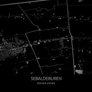 Zwart-witte landkaart van Sebaldeburen, Groningen. van Rezona