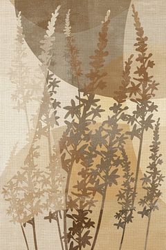 Bloemen in warme bruine kleuren op abstract linnen van Dina Dankers