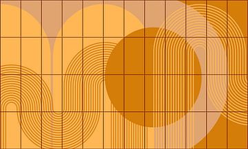 Mid-century Bauhaus arch geometry in orange yellow