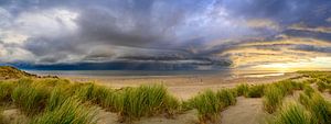 Sunrise in the dunes at Texel island with a storm cloud approach