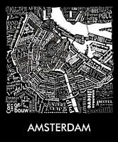 Amsterdam zwart- wit typografisch: Plattegrond met A'dam toren