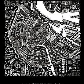 Amsterdam black-and-white typographic: Map with A'dam tower by Muurbabbels Typographic Design