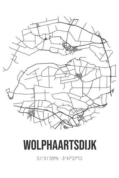 Wolphaartsdijk (Zeeland) | Karte | Schwarz und Weiß von Ortsdrucke