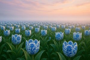 Delfter Blaues Tulpenmeer - Magischer Nebel über Holland