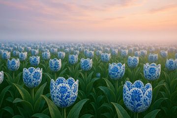 Delfts Blauwe Tulpenzee – Magische Mist over Holland van But First Framing