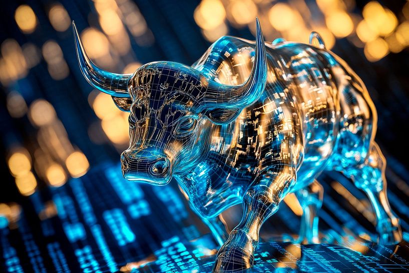 Glass bull with data background by Poster Art Shop