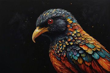 Peinture d'oiseaux avec du rouge sur De Muurdecoratie